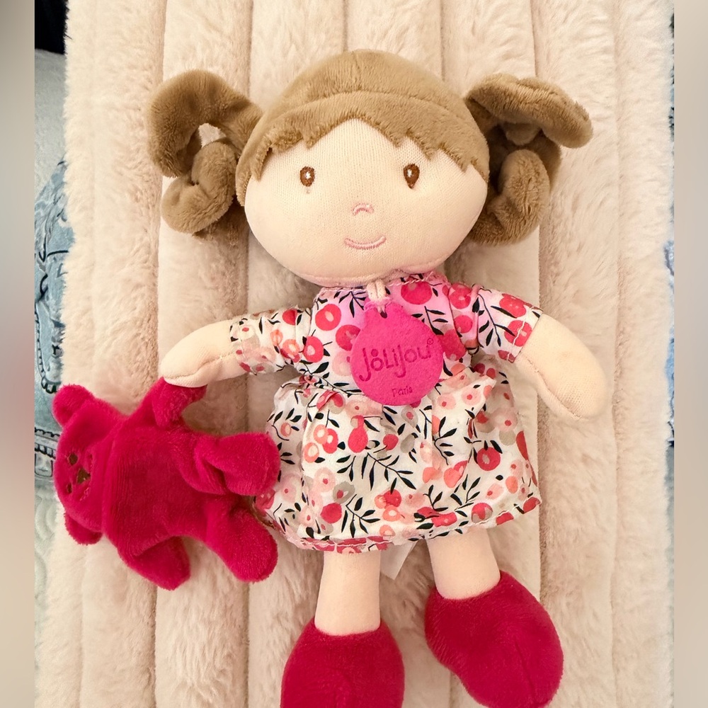 Jolijou Paris Demoiselle My First Doll Pink Floral Dress Lovey Plush 7"